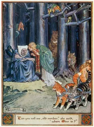 „Meg tudod mondani, öreg anyám” – mondta „hol van Odur”, illusztráció az „Asgard hősei, mesék a skandináv mitológiából”, A und E Keary, 1930